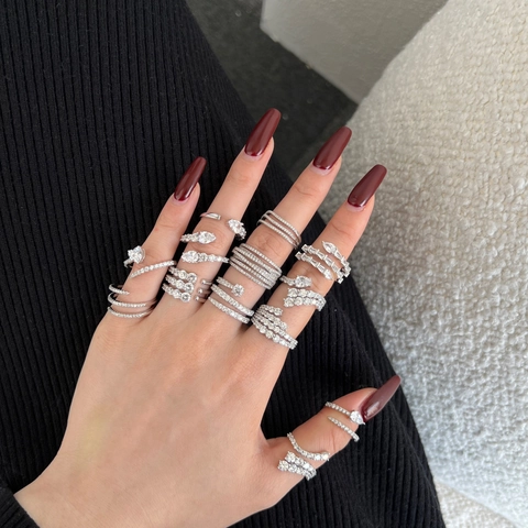 925 Sterling Silber Ringe Für Damen Luxus Zirkonia Herz Schlange Mehrlagig Verstellbarer Funkelnder Schmuck Geschenk