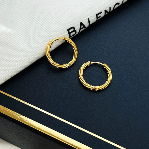 Twisted Hoop Earrings Stainless Steel Gold Plated Woven Textured Ear Buckles Minimalist Retro Fashion Jewelry For Women