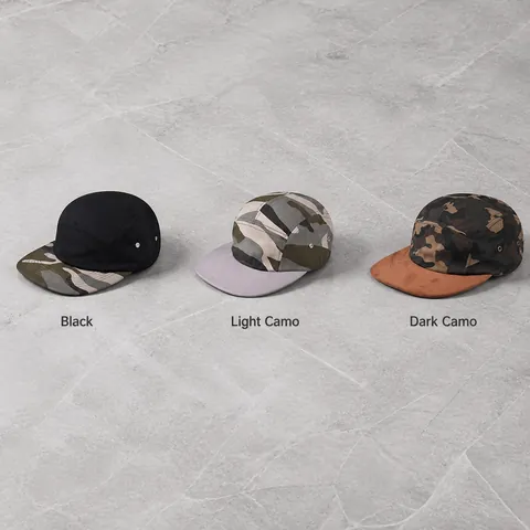 Casquette de Camping 5 Panneaux en Coton Camouflage Rétro Japonais Bord Plat Réglable Streetwear Casquette de Plein Air Homme Femme