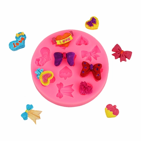 Cartoon Bowknot Heart Silicone Fondant Mold For Cake Decorating Chocolate Candy Gypsum Aromatherapy DIY Craft Baking Mold