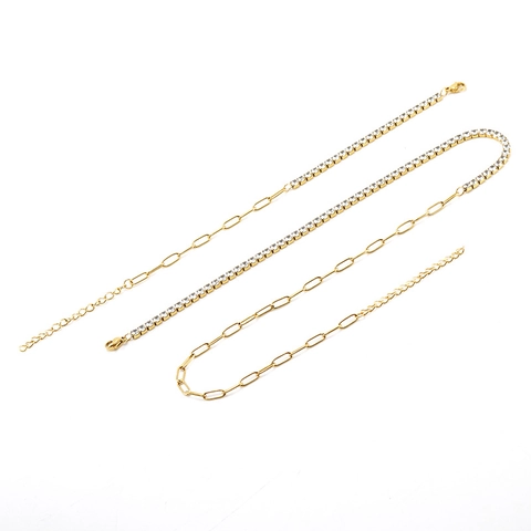Collar Pulsera De Acero Inoxidable Moda Cadena Tenis Circonita Eslabón Clip Joyas Chapadas En Oro 18K Para Mujer