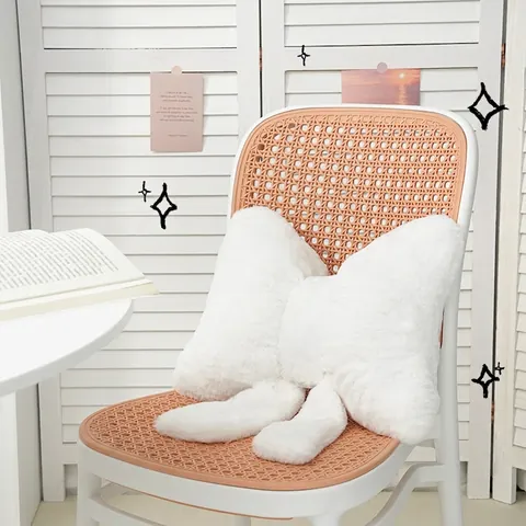 Strik Pluche Sierkussen Kunstkonijnenvacht Zacht Pluizig Rugkussen Kantoor Bank Decoratie Accent Met Lint