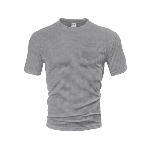 Men Waffle Knit T-Shirt Short Sleeve Crew Neck With Pocket Loose Casual Summer Breathable Polyester Spandex Top