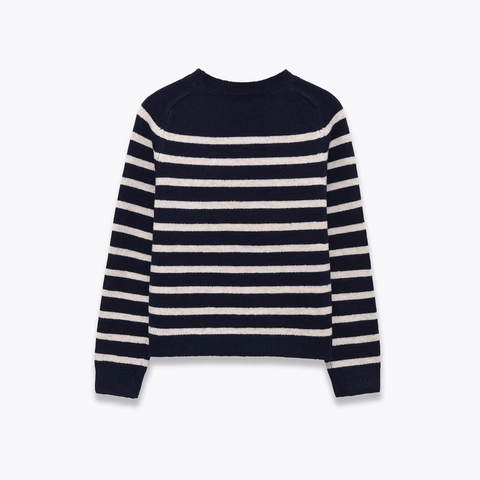 Women Striped Knitted Sweater Pullover Polyester Acrylic Round Neck Long Sleeve Casual Elegant French Style Tops