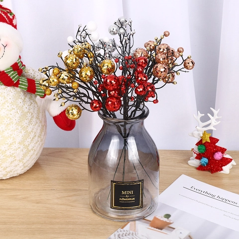 Artificial Christmas Berry Branches Glitter Simulation Fruit For Xmas Tree Wreath DIY Holiday Home Party Decor