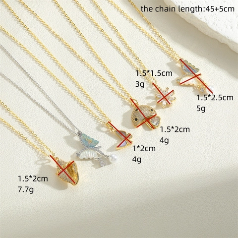 Collana Con Ciondolo Animale in Rame Zirconia Farfalla Fungo Conchiglia Fiore Perla Artificiale Collane Donna Gioielli