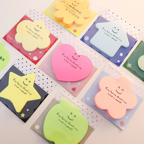 Shaped Sticky Notes Heart Star Flower Cloud Self Adhesive Memo Pads Fluorescent Paper Colorful Office School Supplies Smiley Face