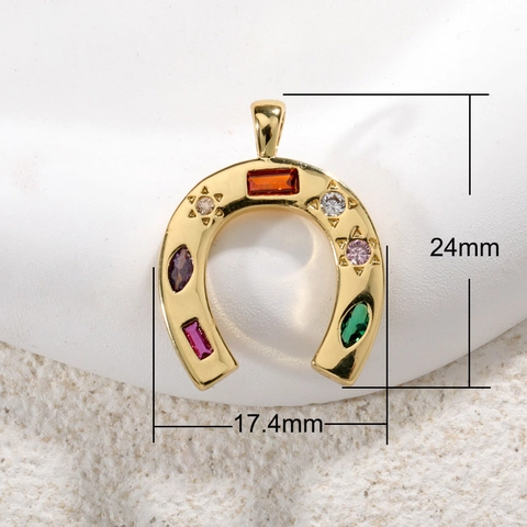 Copper Gold Plated Horseshoe Rainbow Evil Eye Pendant With Zircon Colorful DIY Jewelry Making Luck Charm