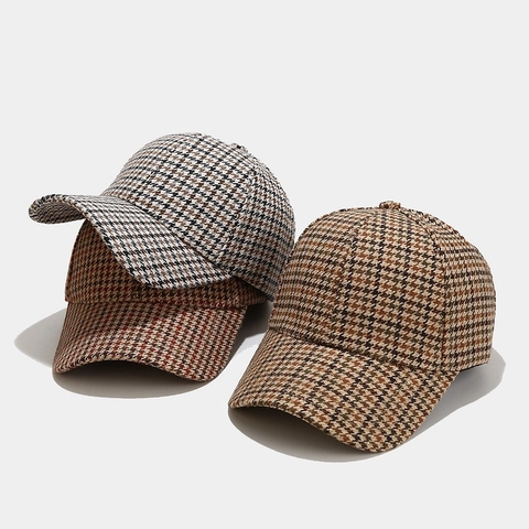 Houndstooth Tweed Baseball Cap Retro Sun Protection Adjustable Outdoor Leisure Hat For Women Men