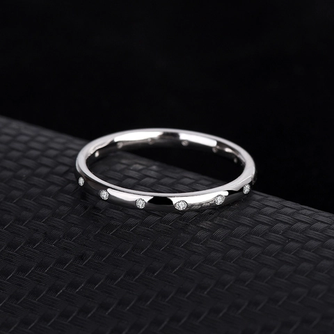 925 Sterling Silver Minimalist Ring For Women White Gold Plated Pave Rhinestone Finger Ring Engagement Wedding Band Valentine Gift