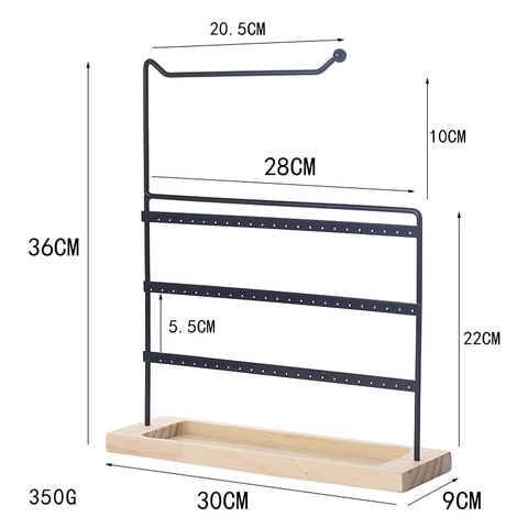 Jewelry Display Stand Metal Earring Holder With Wooden Base Multi Layer Necklace Organizer Desktop Storage Rack