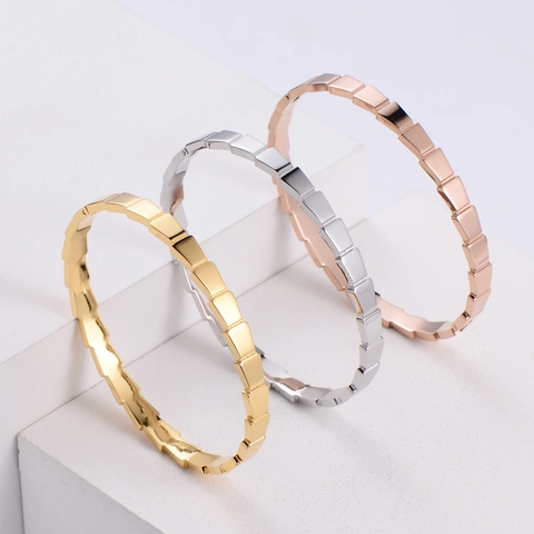 Bracciale Rigido Geometrico A Scaglie In Acciaio Inossidabile 316L Lucidato Placcato Oro Gioielli Minimalisti Da Donna