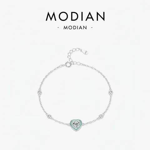 925 Sterling Silber Herz Anhänger Armband Minzgrün Emaille Zirkonia Verstellbar Schmuck Für Damen
