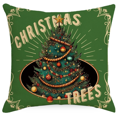 Funda De Cojín De Navidad Lino Funda De Almohada Decorativa Ilustración Vintage Para Sofá Sala Decoración De Fiesta