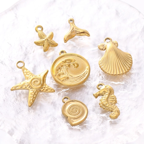 304 Stainless Steel Ocean Theme Marine Life Charms Starfish Seahorse Shell Pendants For DIY Jewelry Making Accessories