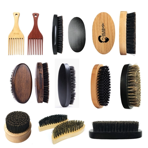 Men Beard Brush With Boar Bristle Wooden Handle For Grooming Facial Hair Care Professional Styling Tool