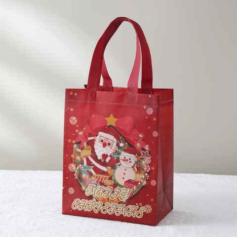 Sacchetti Regalo Di Natale In Tessuto Non Tessuto Laminato Portatili Motivi Babbo Natale Pupazzo Di Neve Festa