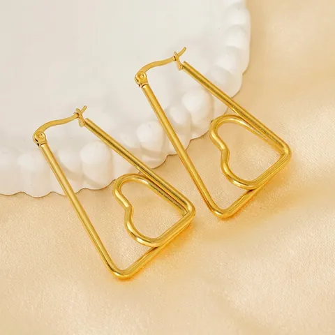 Geometrische Hart Hoop Oorbellen 18K Verguld Roestvrij Staal Trapezium Frame Elegante Sieraden Voor Vrouwen Lichtgewicht
