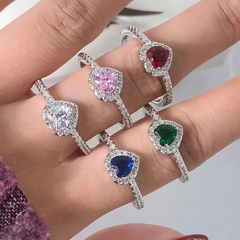 Heart Shaped Zirconia Ring Copper AAA+ Cubic Zirconia Halo Pave Engagement Wedding Romantic Jewelry For Women