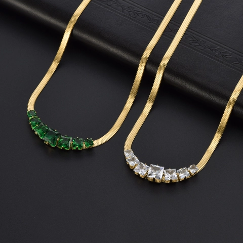 Collana In Acciaio Al Titanio Catena A Serpente Con Gemme Quadrate Lusso Leggero Semplice Catena Da Clavicola Gioielli Da Donna