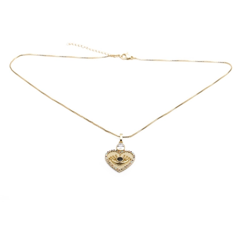 Collier Pendentif Cœur Œil Maléfique Cuivre Avec Zircon Coloré Pierre Gouttelette Chaîne Réglable Bijoux Femmes