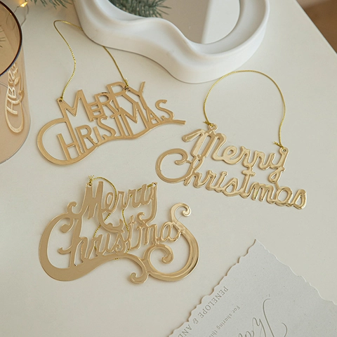 Targa Merry Christmas In Ferro Dorato Ornamento Appeso Per Decorazione Albero Di Natale Festa Casa Font Artistico