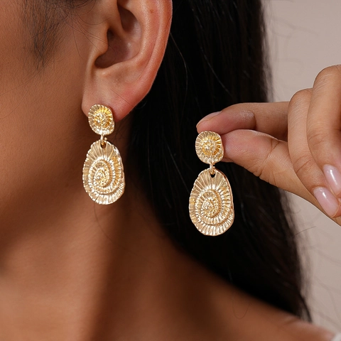 Geometric Spiral Texture Drop Earrings Alloy With 925 Sterling Silver Earring Post Retro High End Fashion For Women