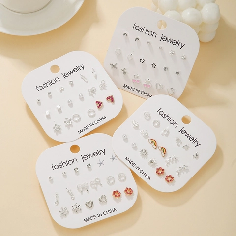 Fashion Stud Earrings Alloy Rhinestone Faux Artificial Pearl Heart Star Geometric Designs With Steel Earring Post For Women Girls