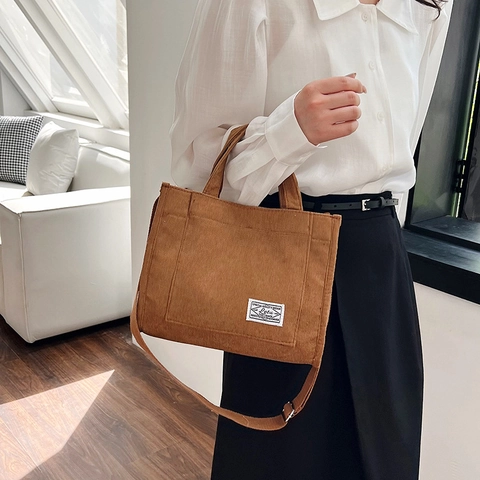 Bolso De Mano De Pana Para Mujer Gran Capacidad Bolso Bandolera Tote Retro Casual Con Correa Ajustable Cierre Magnético