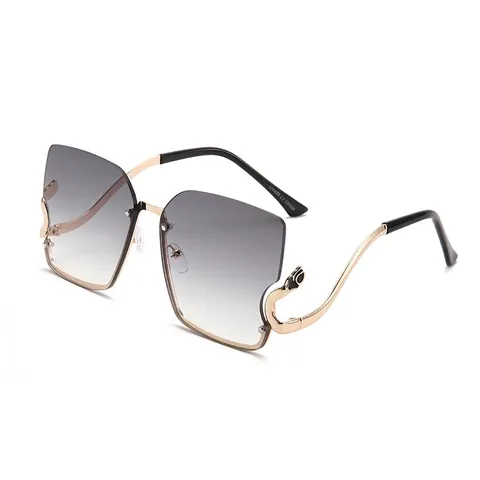 Randlose Sonnenbrille PC-Linsen UV400-Schutz Legierung Metall S-Form Bügel Großer Rahmen Trendige Mode Outdoor Brillen