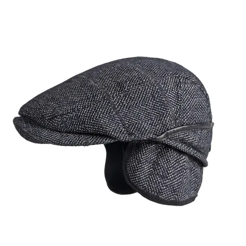 Men Vintage Herringbone Tweed Flat Cap With Foldable Ear Flaps British Style Winter Warm Newsboy Hat Retro Cabbie Cap