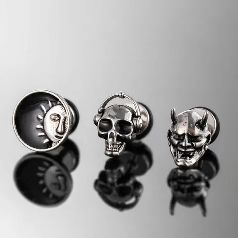Stainless Steel Stud Earrings Punk Gothic Skull With Headphones Sun Face Hannya Mask Vintage Style Unisex Jewelry