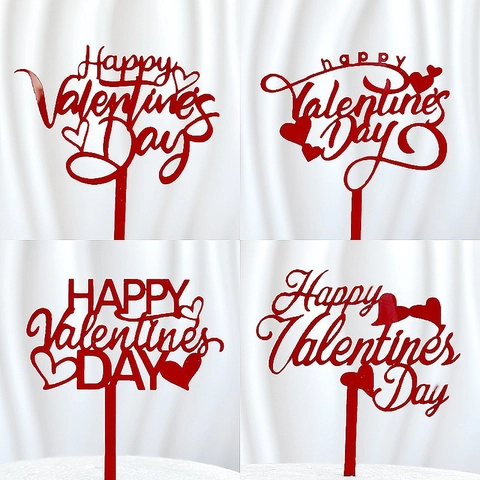 Ακρυλικό Διακοσμητικό Τούρτας Happy Valentine's Day Καρδιές Διακοσμητικό Καθρέφτης Χρυσό Κόκκινο Για Πάρτι Επέτειο