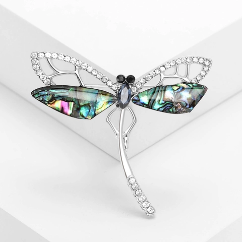 Vintage Legierung Libelle Brosche Mit Abalone-Muschel Und Strass Mode Tier Pins Für Damen Bankett Täglich Schmuck