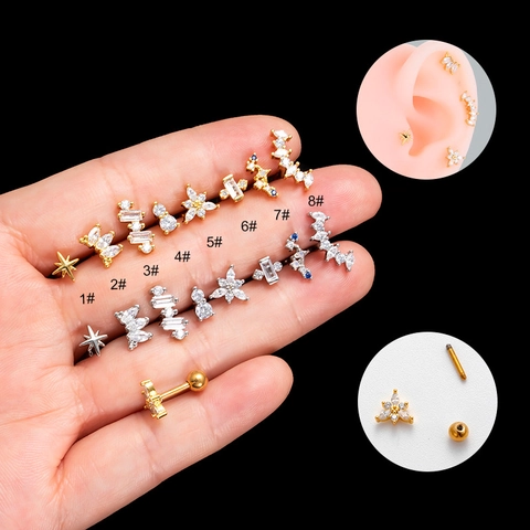Knorpel Piercing Ohrstecker Edelstahl Kupfer Zirkon Herz Stern Klein Schraubverschluss Mode Für Damen