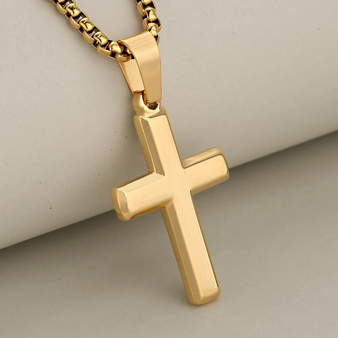 Collar Con Colgante De Cruz Minimalista De Acero Inoxidable Con Cadena De Caja Joyas De Moda Pulidas Para Hombres Mujeres