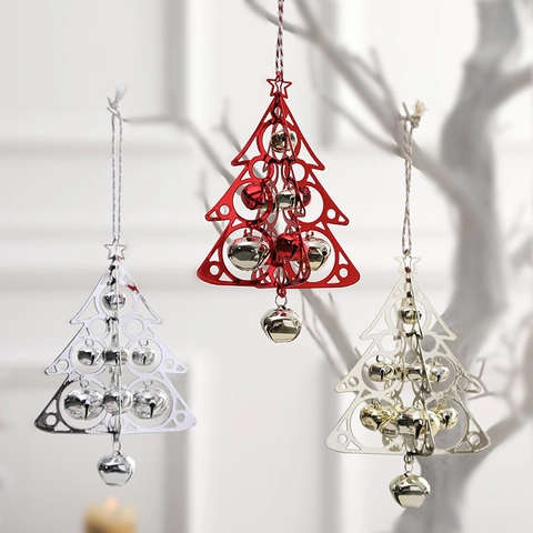Kerstboom Bel Hangend Ornament Metaal Hol Windgong Kerstfeest Huis Decoratie Feestelijke Ster Boven