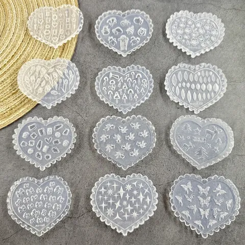 Heart Shaped Nail Art Silicone Molds Transparent Food Grade Silicone 3D Embossed Butterfly Flower For DIY Resin Jewelry