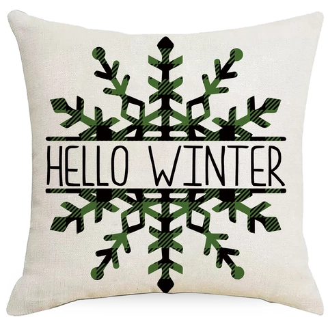 Fundas De Cojín De Navidad Lino Invierno Decoración Hogar Cuadrado Cuadros Búfalo Muñeco De Nieve Copo De Nieve Para Sofá Salón