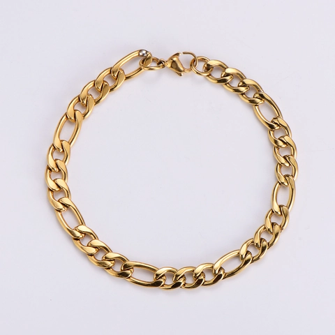 Bracciale Catena Figaro Acciaio Inossidabile Placcato Oro 18K Stile Hip Hop Retrò Accessorio Gioielli Per Uomini E Donne