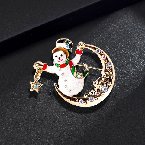 Vintage Alloy Christmas Brooch For Women Men Reindeer Santa Claus Snowman Snowflake Rhinestone Enamel Pin Holiday Jewelry Gift