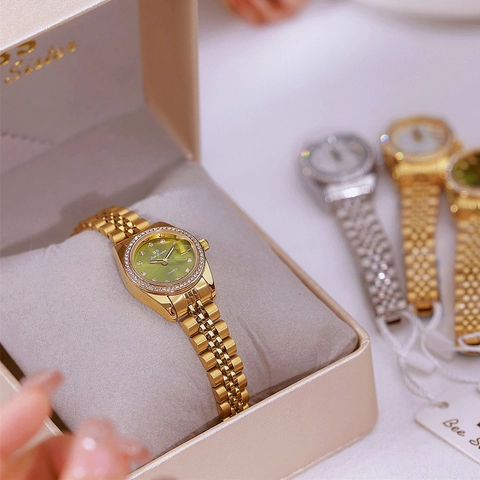BS Bee Sister Orologio al Quarzo da Donna di Lusso in Lega Acciaio Inossidabile Strass Quadrante Quadrato Calendario Impermeabile