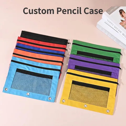 Binder Pencil Pouch Zipper Case Mesh Clear Window Stationery Document Storage Organizer Bag For Office School Supplies