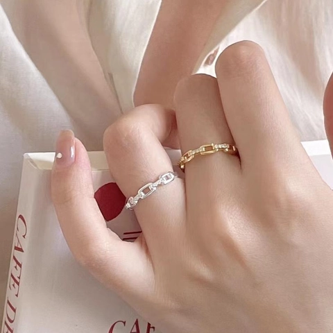 Anello Regolabile A Maglie Di Catena Con Zircone Argento Sterling 925 Anello Aperto Moda Minimalista Per Donna
