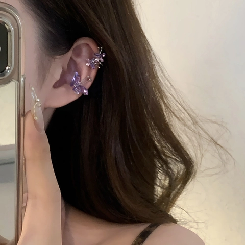 Ear Cuff Farfalla Viola Zircone Rame Non Forato Clip Su Orecchini Gioielli Eleganti Alla Moda Per Donne