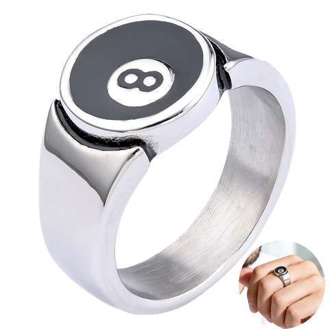 Retro Edelstahl Ring Acht Ball Design Nummer 8 Billard Punk Hip Hop Streetwear Siegelring Schmuck
