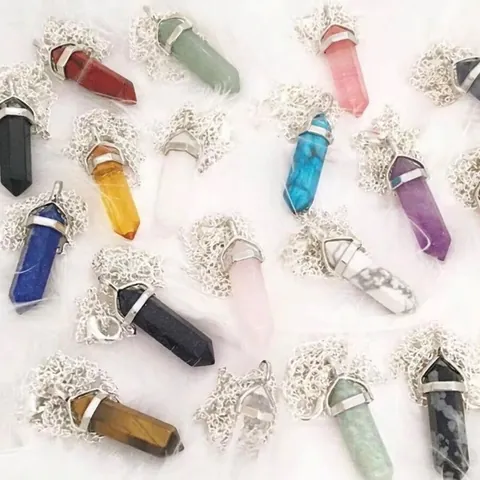 Hexagonal Kristall Anhänger Halskette Natürlicher Edelstein Heilstein Bullet Point Schmuck Für Damen Herren