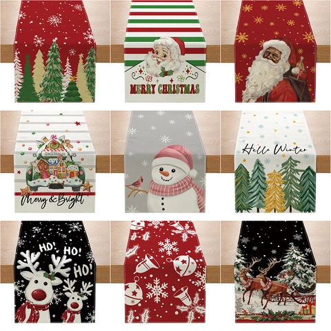 Runner Da Tavola Natalizio Poliestere Trama Lino Babbo Natale Renna Stampa Sala Da Pranzo Decorazione Festiva