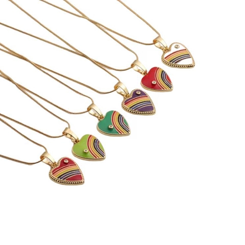 Collana Con Pendente A Cuore Rame Placcato Oro Zircone Smalto Arcobaleno Catena A Serpente Regalo San Valentino Donna
