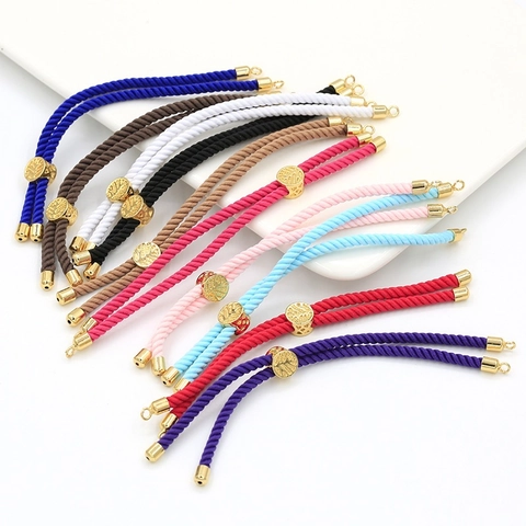 Adjustable Woven Rope Bracelet DIY Jewelry Making Braided Cord With 18K Gold Plated Tree Of Life Leaf Slider Findings